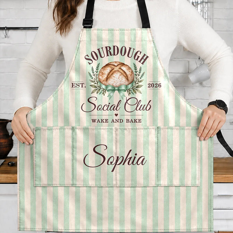 Top Market,Baking,Gift For Yourself,Gift For Women,Custom Text,Happy - Sourdough Social Club Wake And Bake - Personalized Apron