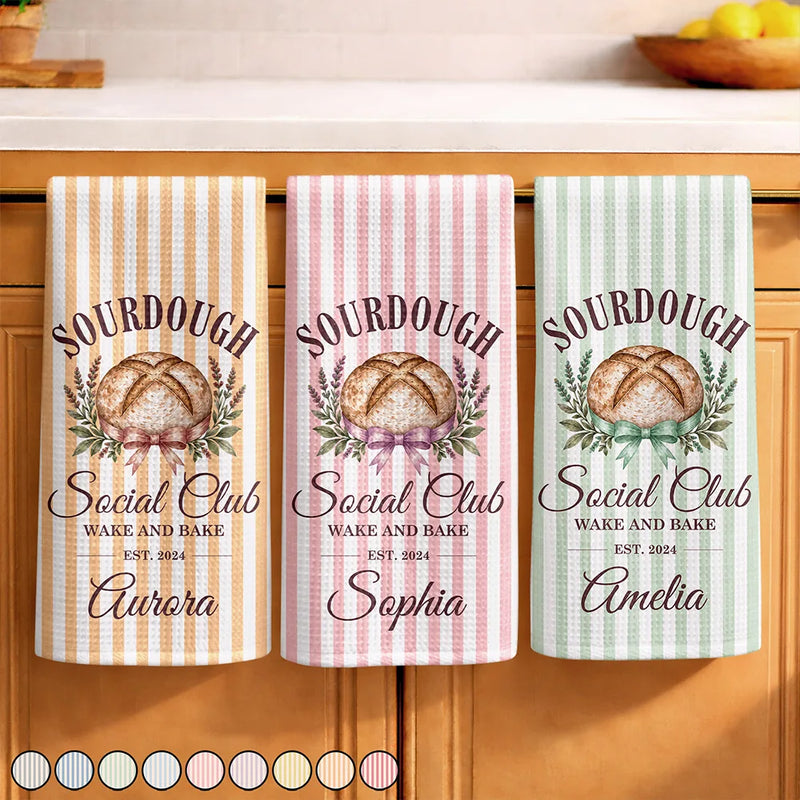 New House,Baking,Gift For Yourself,Gift For Women,Custom Text,Happy - Sourdough Social Club Wake And Bake - Personalized Kitchen Towel