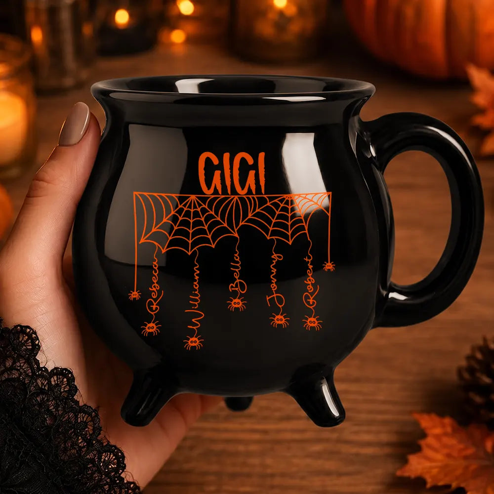 Adorable,Gift For Grandma,Halloween,Custom Text - Spooky Grandma Grandkids' Names - Personalized Cauldron Mug