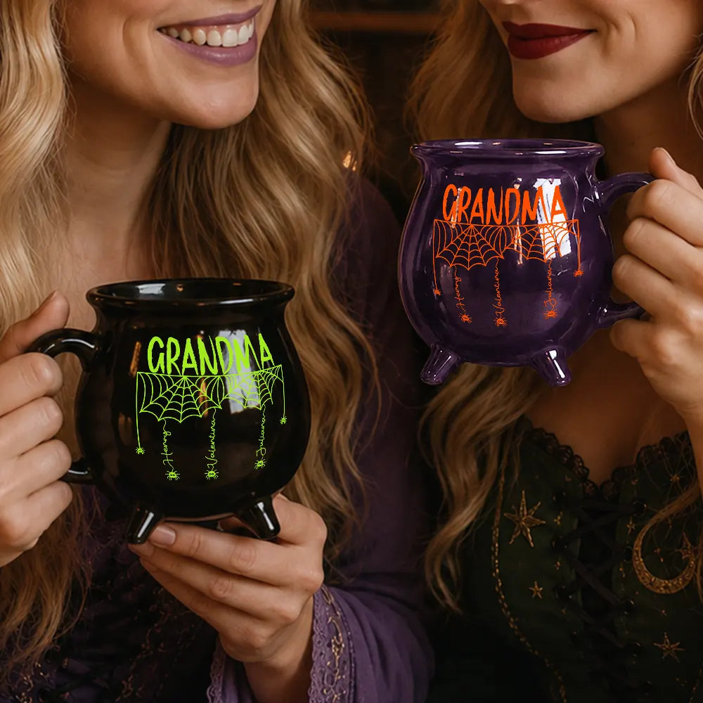 Adorable,Gift For Grandma,Halloween,Custom Text - Spooky Grandma Grandkids' Names - Personalized Cauldron Mug