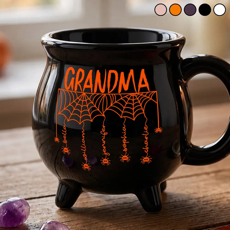 Adorable,Gift For Grandma,Halloween,Custom Text - Spooky Grandma Grandkids' Names - Personalized Cauldron Mug