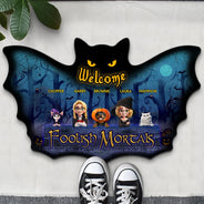 Halloween, Pet Couple, Funny - Spooky Wings Welcome Foolish Mortals - Personalized Custom Shaped Doormat