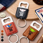 Gift For Father,Gift For Grandpa,Gift For Men,Happy,Sport Dad,Baseball,Basketball,Football (Soccer) - Sport Dad Baseball Basketball - Personalized Leather Bottle Opener Keychain