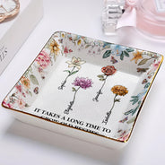 Gift For Bestie,Love - Stained Glass Birth Flower Mosaic Art Friendship Is A Journey - Personalized Ring Dish