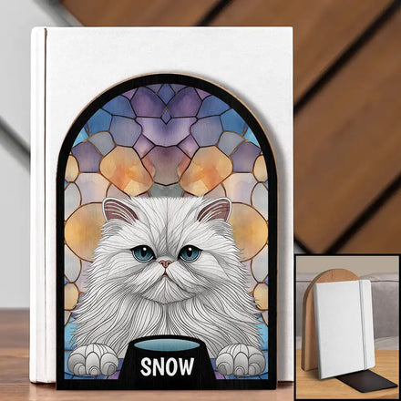 Stained Glass Cat Dog - Personalized Wood Book Ends