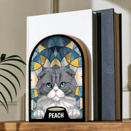 Pet Lovers,Pet Mom,Pet Dad - Stained Glass Cat Dog - Personalized Wood Book Ends