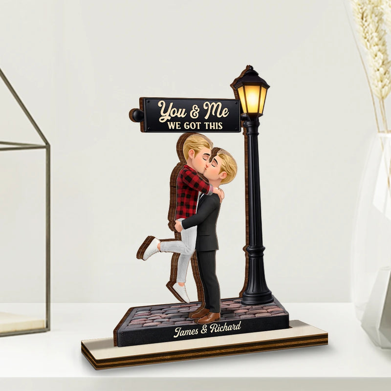 Gift For Couples,Gift For Husband,Gift For Wife,Gift For Boyfriend,Gift For Girlfriend,LGBT,Love,Dog Couple,Pet Couple - Standing Couple You And Me We Got This Under The Light - Personalized Custom Shaped Wooden Plaque