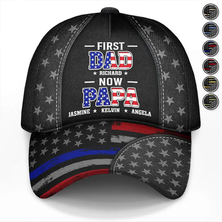 Star & Stripes First Dad Now Papa - Personalized Classic Cap