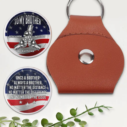 Star & Stripes Once A Brother Always A Brother - Personalized Leather Pocket Hug