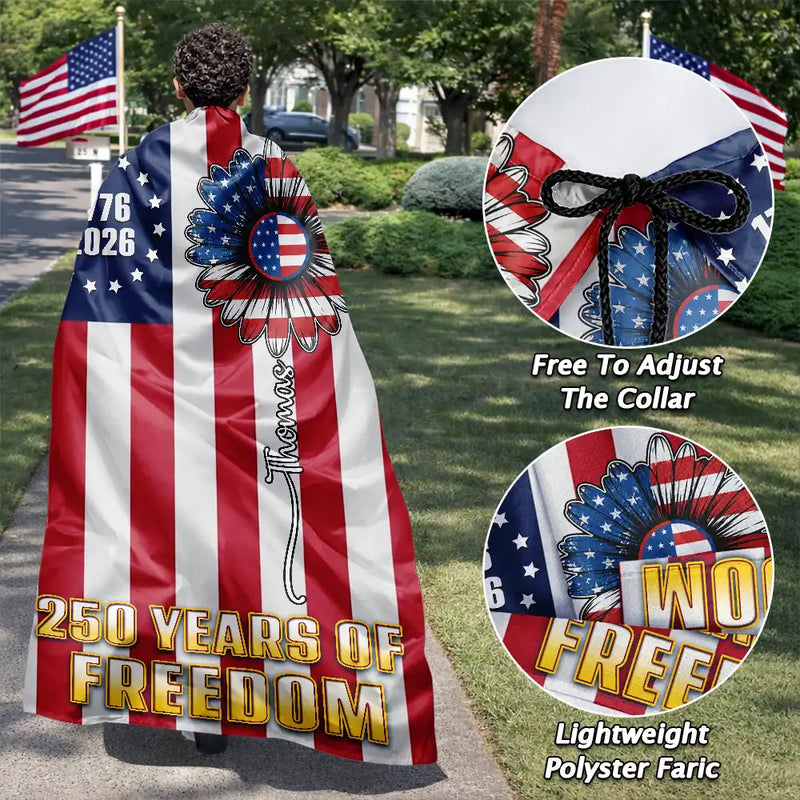 America 250th,Independence Day,Gift For Yourself,Proud,Custom Text - Stars And Stripes 1776 2026 America Freedom - Personalized Costume Cape