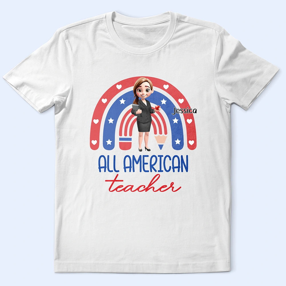Stars And Stripes All American Teacher - Personalized T Shirt