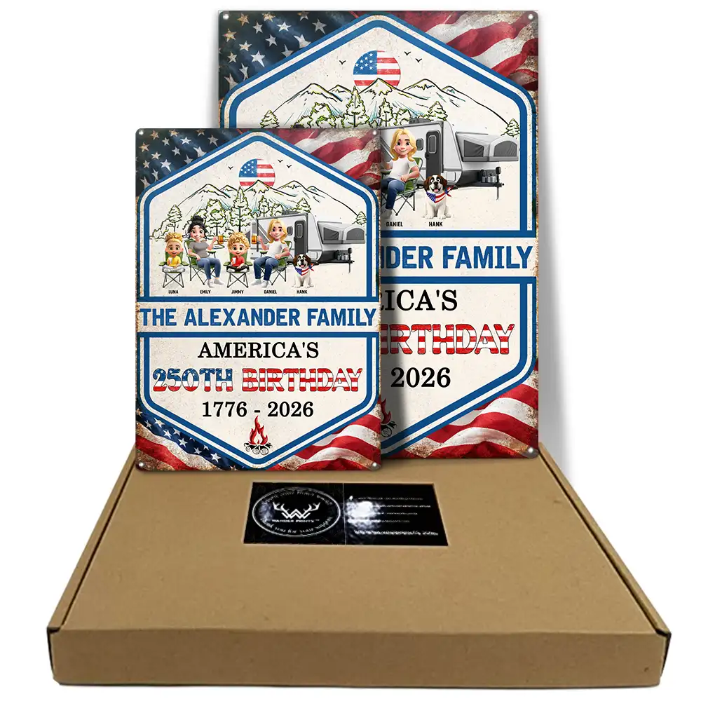 Independence Day, America 250th, Family, Camping, Happy - Stars And Stripes American 250th Birthday Family Camping - Personalized Classic Metal Signs