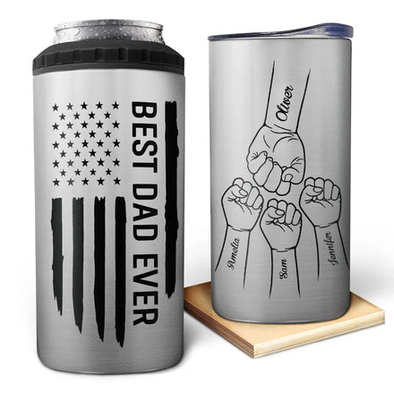 Stars And Stripes Best Dad Ever Fist Bump - Personalized 4 In 1 Can Cooler Tumbler