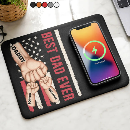 Stars And Stripes Best Dad Grandpa Ever - Personalized Leather Charging Mat
