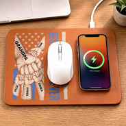 Gift For Father,Gift For Grandpa,Independence Day,Icon,Confident - Stars And Stripes Best Dad Grandpa Ever - Personalized Leather Charging Mat