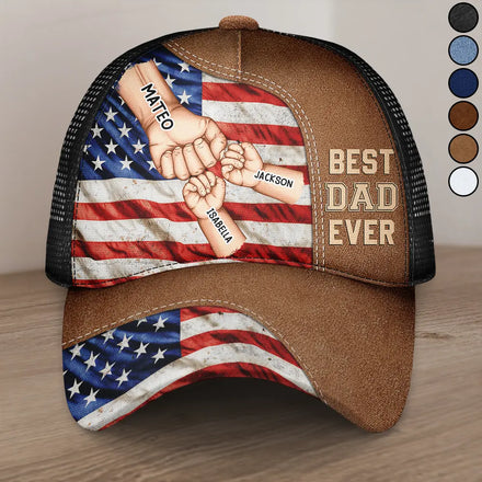 Stars And Stripes Best Dad Grandpa Ever Fist Bump - Personalized Mesh-back Casual Cap