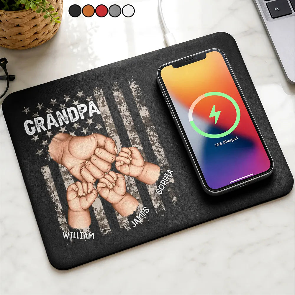 Gift For Father,Gift For Grandpa,Independence Day,Icon,Proud - Stars And Stripes Best Grandpa Papa Ever - Personalized Leather Charging Mat