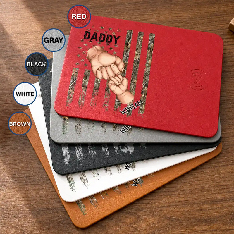 Gift For Father,Gift For Grandpa,Independence Day,Icon,Proud - Stars And Stripes Best Grandpa Papa Ever - Personalized Leather Charging Mat