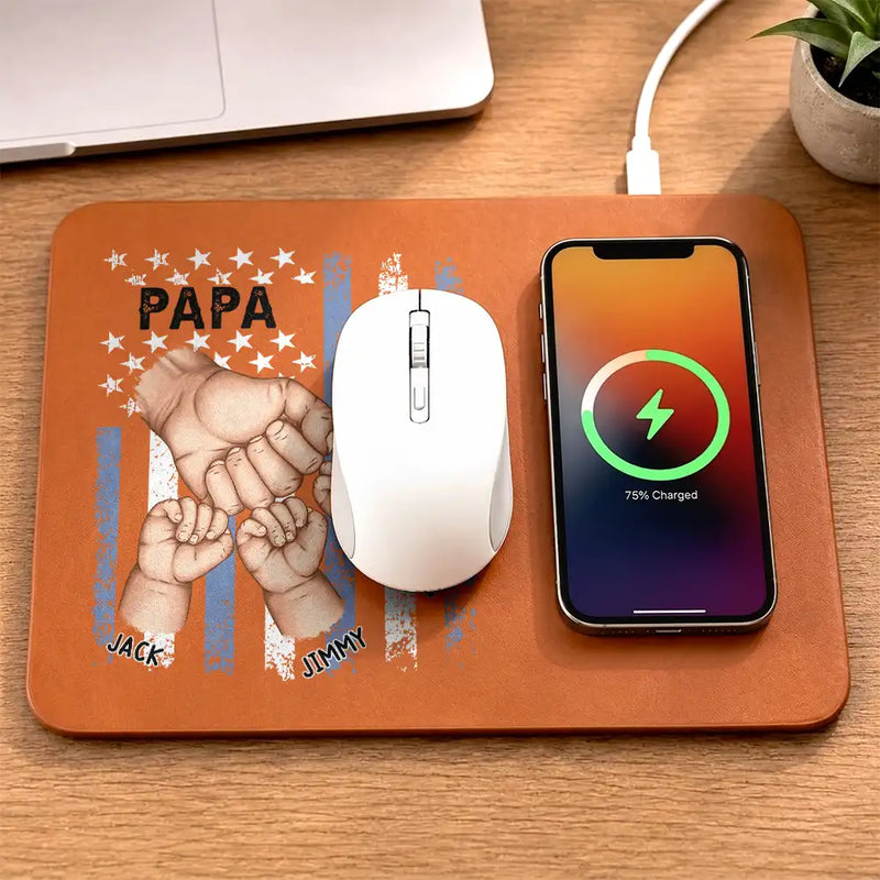 Gift For Father,Gift For Grandpa,Independence Day,Icon,Proud - Stars And Stripes Best Grandpa Papa Ever - Personalized Leather Charging Mat