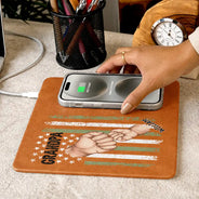 Gift For Father,Gift For Grandpa,Independence Day,Icon,Proud - Stars And Stripes Best Grandpa Papa Ever - Personalized Leather Charging Mat