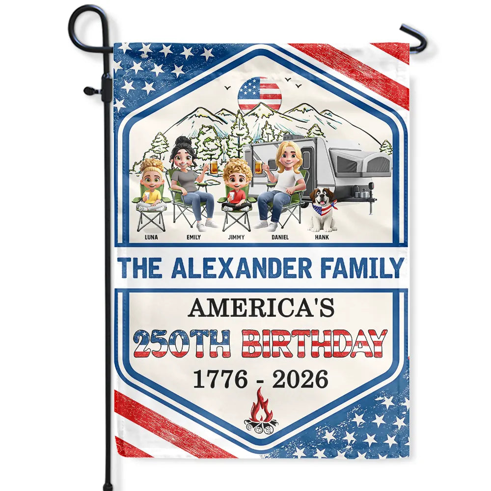 Stars And Stripes Camping Family 250th Anniversary - Personalized Flag