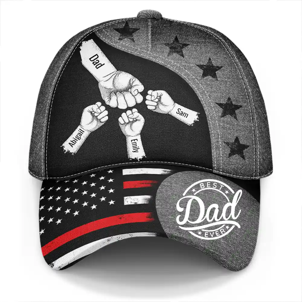 Stars And Stripes Dad Kid Hand Grunge - Personalized Classic Cap