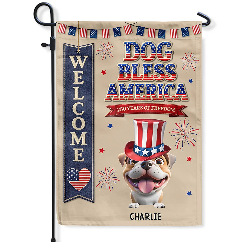Stars And Stripes Dog Bless America - Personalized Flag