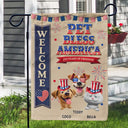 Independence Day,America 250th,Dog Lovers,Dog Mom,Dog Dad,Family,Happy,Cat Lovers,Cat Mom,Cat Dad,Pet Lovers,Pet Mom,Pet Dad - Stars And Stripes Dog Bless America - Personalized Flag