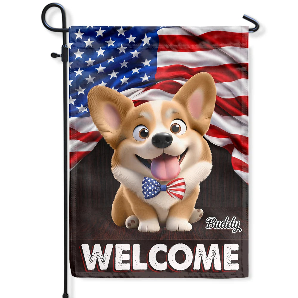 Stars And Stripes Dog Cat Welcome - Personalized Flag