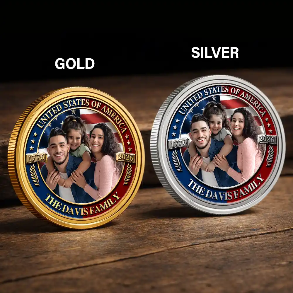 America 250th,Custom Photo,Independence Day,Gift For Yourself,Proud,Remove BG Photo - Custom Photo Stars And Stripes USA 250th Anniversary Family - Personalized Commemorative Keepsake Coin