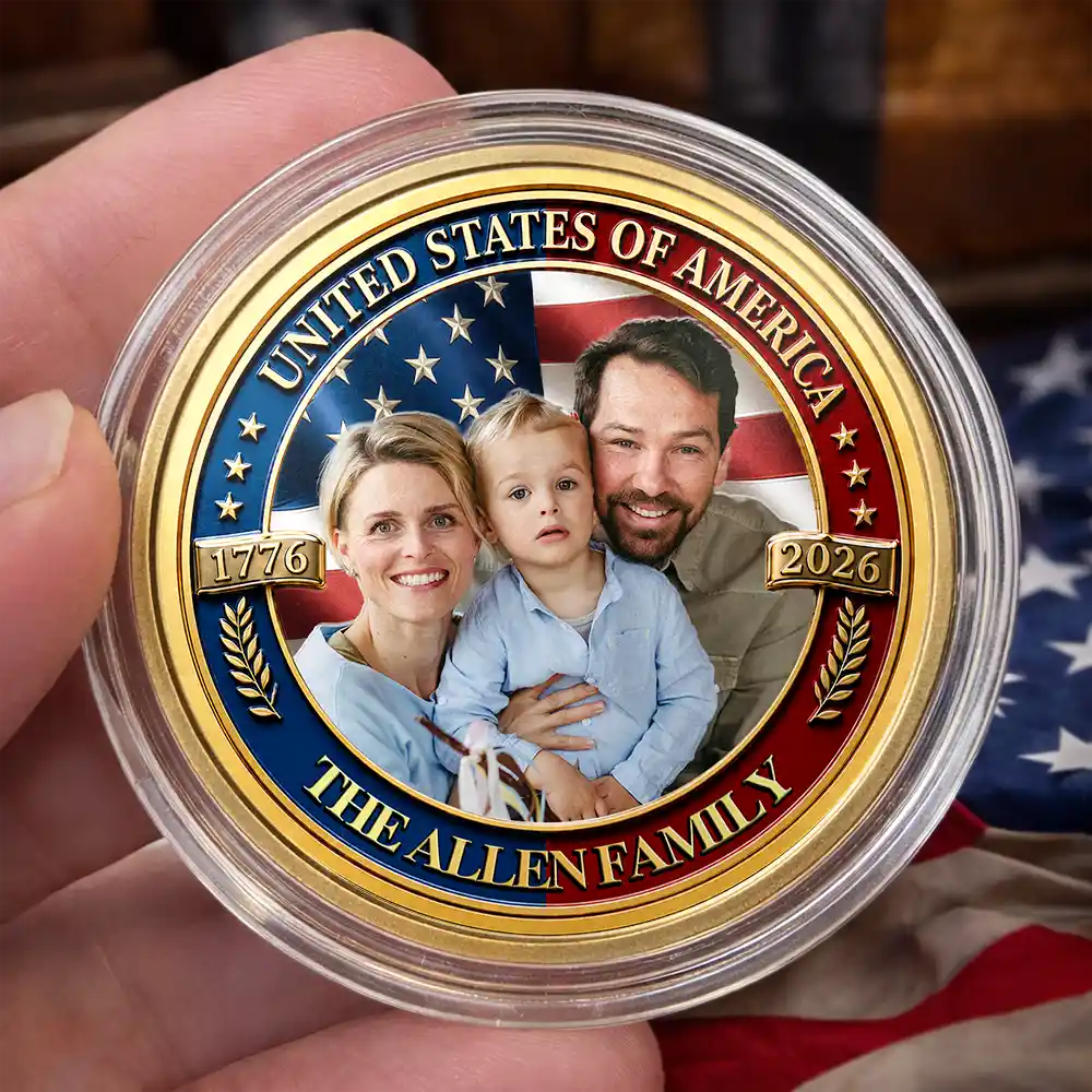 America 250th,Custom Photo,Independence Day,Gift For Yourself,Proud,Remove BG Photo - Custom Photo Stars And Stripes USA 250th Anniversary Family - Personalized Commemorative Keepsake Coin