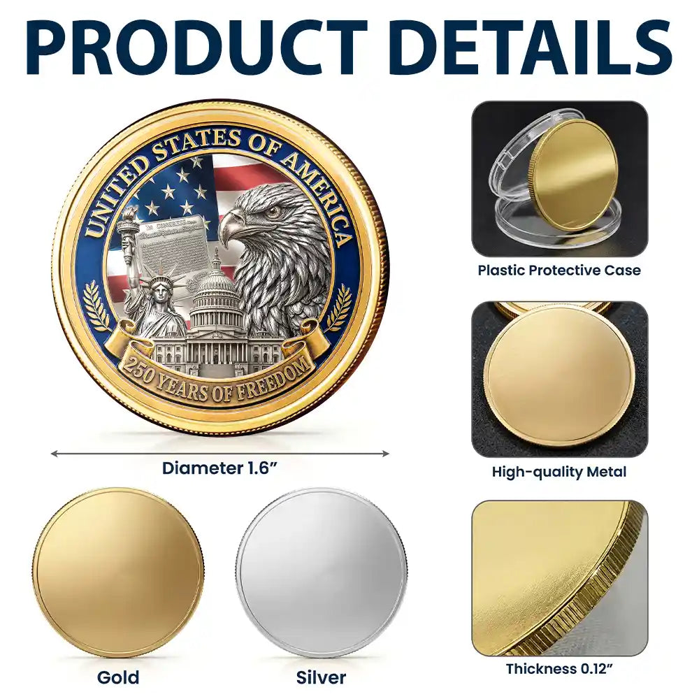 America 250th,Independence Day,No Custom,Gift For Yourself,Proud - Stars And Stripes Eagle America 250th Anniversary - Commemorative Keepsake Coin