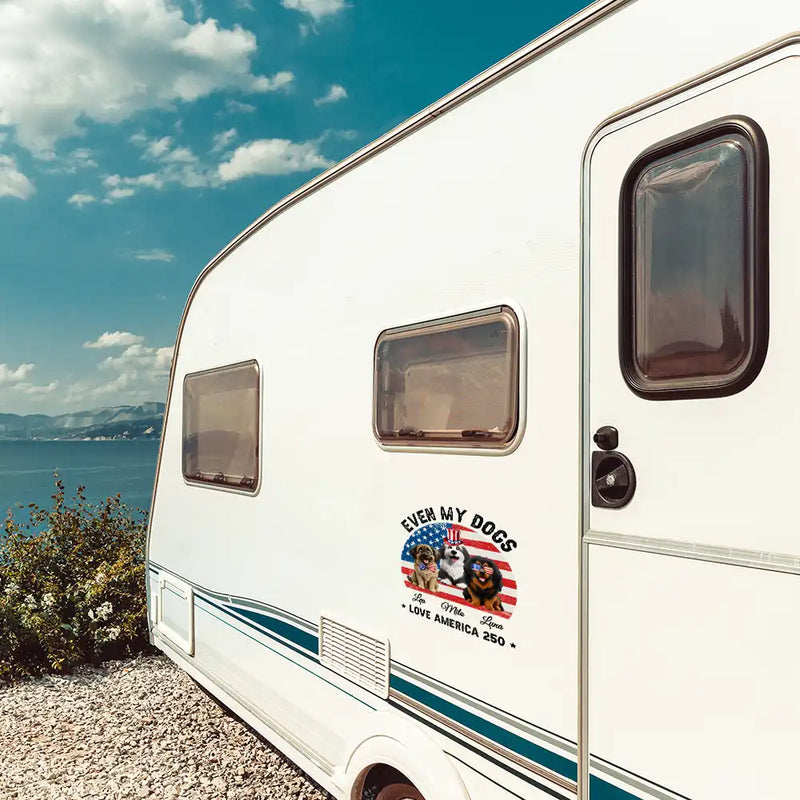 America 250th,Dog Dad,Dog Mom,Dog Lovers,Happy,Cat Dad,Cat Lovers,Cat Mom,Pet Dad,Pet Mom,Pet Lovers,Independence Day - Stars And Stripes Even My Dog Loves America 250 - Personalized Decor Decal