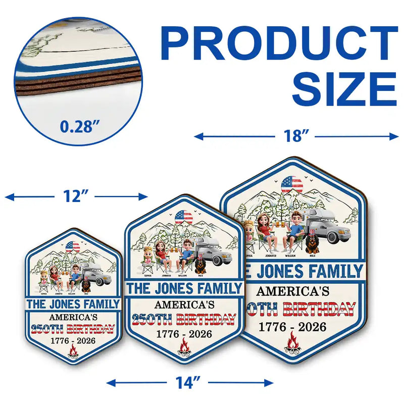Independence Day, America 250th, Family, Camping, Happy - Stars And Stripes Family Camping On The Fourth Of July - Personalized Custom Shaped Wood Sign