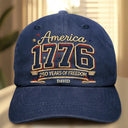 Independence Day, America 250th, Gift For Men, Gift For Women, Gift For Yourself, Happy - Stars And Stripes Faux Embroidery Effect 1776 America - Personalized Vintage Washed Denim Cap