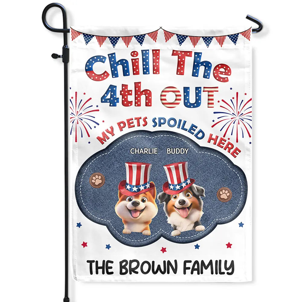 Stars And Stripes Faux Embroidery Effect Chill The Fourth Out - Personalized Flag