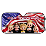 Independence Day,Gift For Grandparents,Gift For Grandpa,Gift For Grandma,Happy,Family,Travel,Vector - Stars And Stripes Grandkids Make Life More Grand - Personalized Auto Sunshade