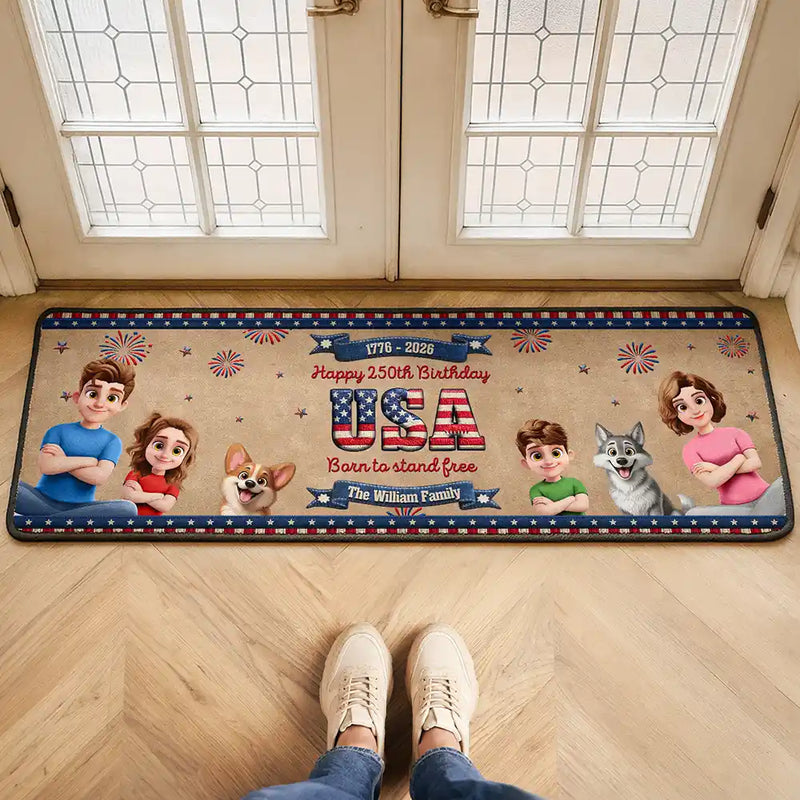 Independence Day - Stars And Stripes Happy USA 250Th Birthday Embroidery Effect - Personalized Runner Rug