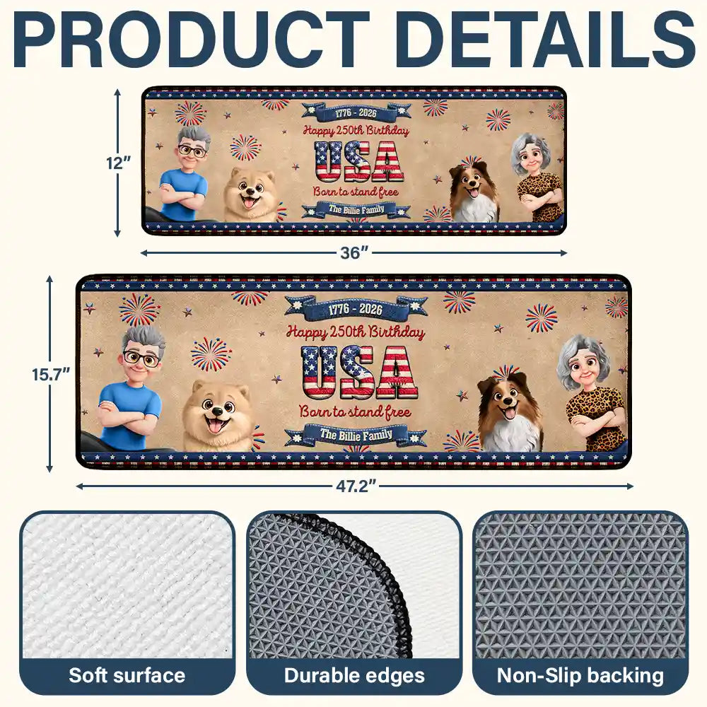 Independence Day - Stars And Stripes Happy USA 250Th Birthday Embroidery Effect - Personalized Runner Rug