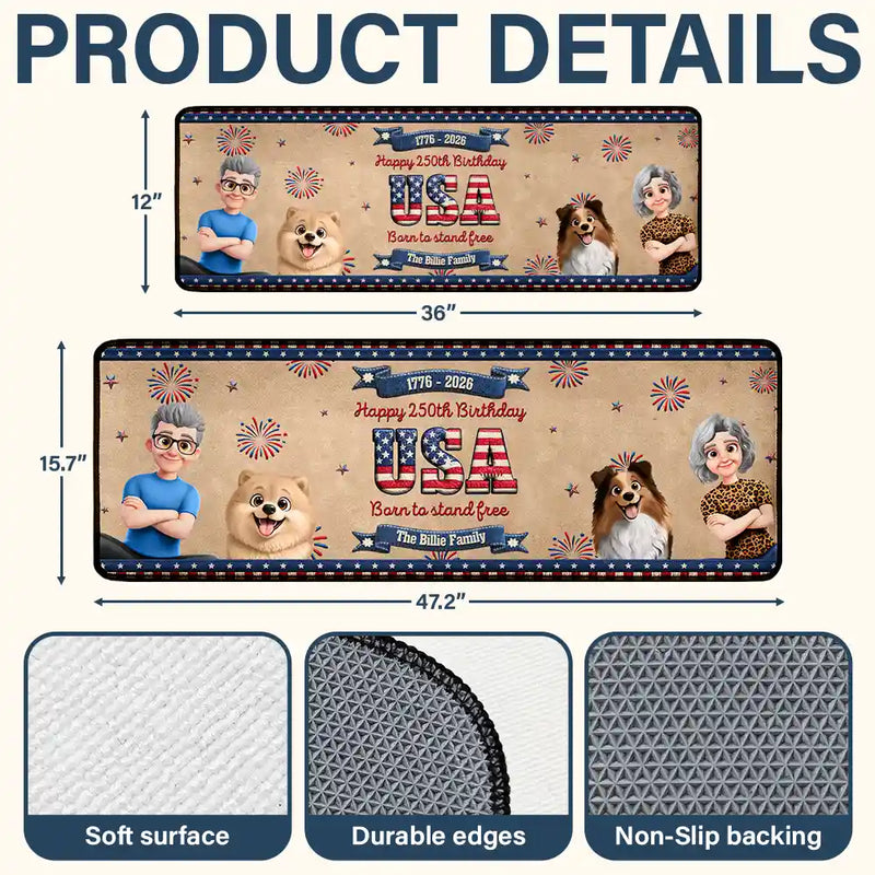 Independence Day - Stars And Stripes Happy USA 250Th Birthday Embroidery Effect - Personalized Runner Rug