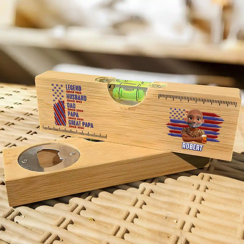 Gift For Father,Gift For Grandpa,Independence Day,America 250th,Gift For Men,Happy - Stars And Stripes Legend Husband Daddy Grandpa - Personalized Bottle Opener Wood Level