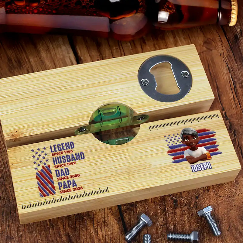 Gift For Father,Gift For Grandpa,Independence Day,America 250th,Gift For Men,Happy - Stars And Stripes Legend Husband Daddy Grandpa - Personalized Bottle Opener Wood Level