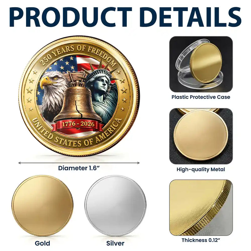 America 250th,Independence Day,No Custom,Gift For Yourself,Proud - Stars And Stripes Liberty Bell 250 Years Of America - Commemorative Keepsake Coin