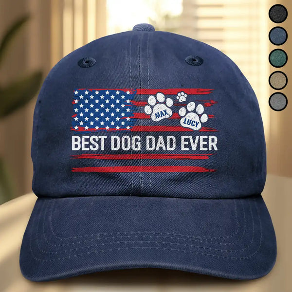 Dog Dad, Cat Dad, Pet Dad, Pet Lovers, Happy - Stars And Stripes Paw Dog Cat Dad - Personalized Vintage Washed Denim Cap