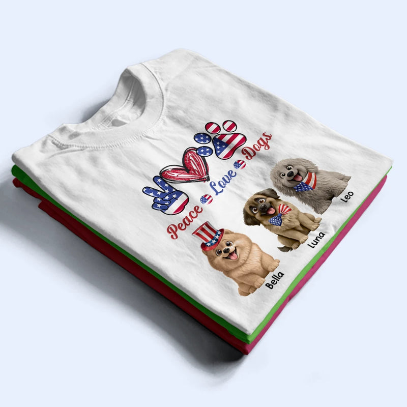 Happy,Cat Mom,Cat Dad,Cat Lovers,Cat Couple,Independence Day,Pet Lovers,Pet Mom,Dog Lovers,Dog Mom,Dog Dad,Dog Couple - Stars And Stripes Peace Love Cats - Personalized T Shirt