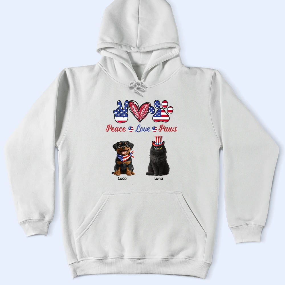 Happy,Cat Mom,Cat Dad,Cat Lovers,Cat Couple,Independence Day,Pet Lovers,Pet Mom,Dog Lovers,Dog Mom,Dog Dad,Dog Couple - Stars And Stripes Peace Love Cats - Personalized T Shirt