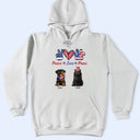 Happy,Cat Mom,Cat Dad,Cat Lovers,Cat Couple,Independence Day,Pet Lovers,Pet Mom,Dog Lovers,Dog Mom,Dog Dad,Dog Couple - Stars And Stripes Peace Love Cats - Personalized T Shirt