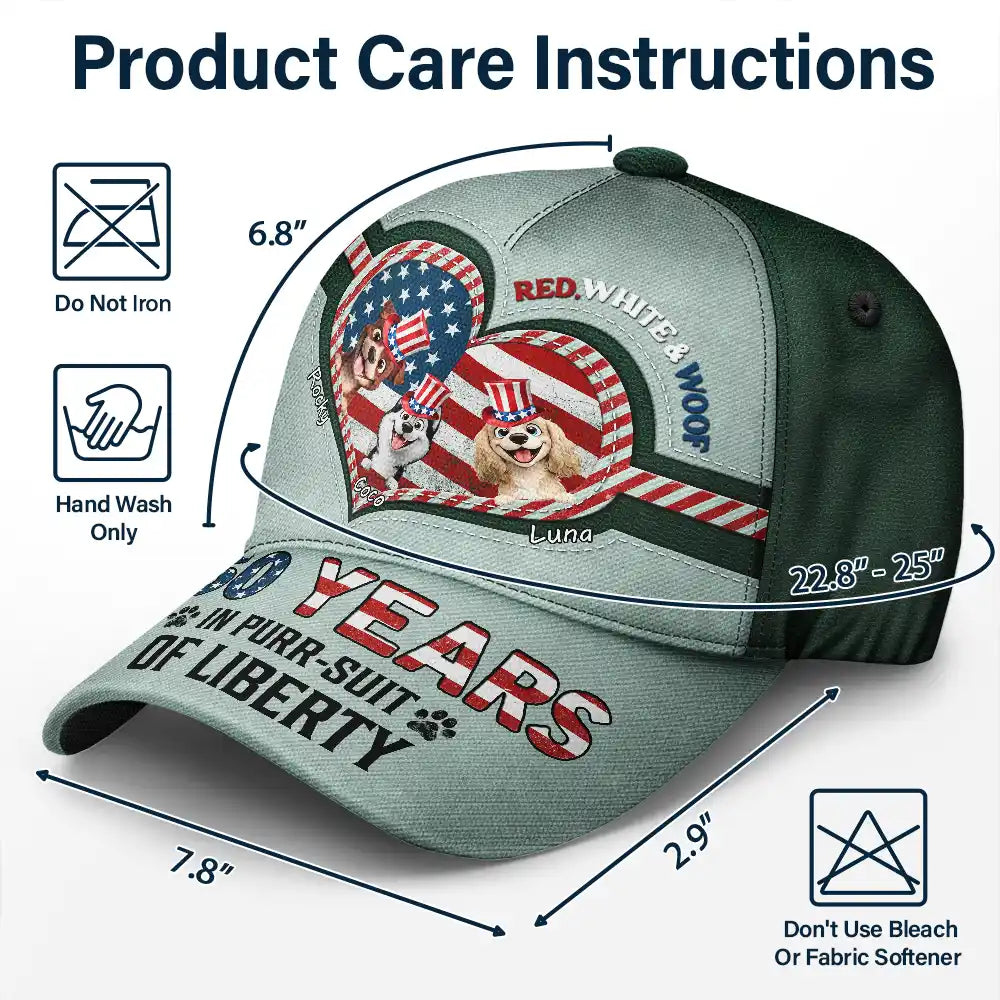 Vector,Independence Day,America 250th,Dog Lovers,Dog Mom,Dog Dad,Dog Couple,Happy - Stars And Stripes Red White Woof - Personalized Classic Cap