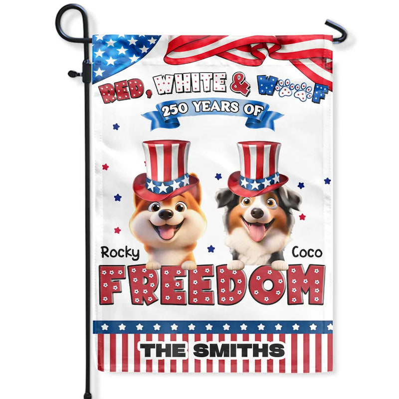 Independence Day,America 250th,Dog Lovers,Dog Mom,Dog Dad,Family,Happy - Stars And Stripes Red White & Woof 250 Years - Personalized Flag