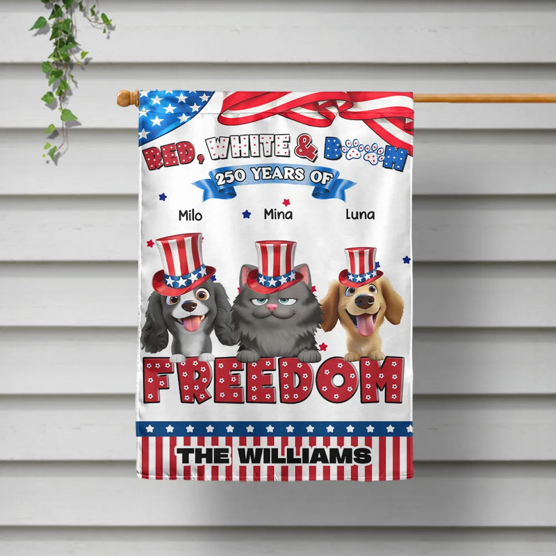 Independence Day,America 250th,Dog Lovers,Dog Mom,Dog Dad,Family,Happy - Stars And Stripes Red White & Woof 250 Years - Personalized Flag